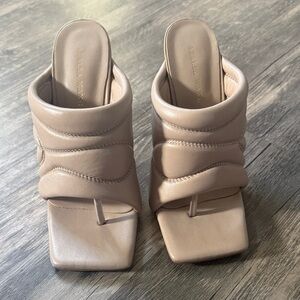 Azalea Wang Taupe Quilted Toe-Ring Slide Mules